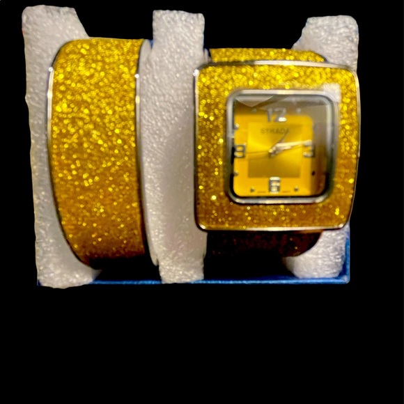 Sparkly Gold Glitter Strada New Watch & Bracelet - Picture 1 of 4
